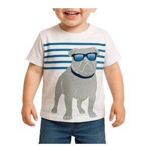 Lee Toddler Boys Size 2T T-Shirt Bulldog Graphic White Blue Stripes Tee